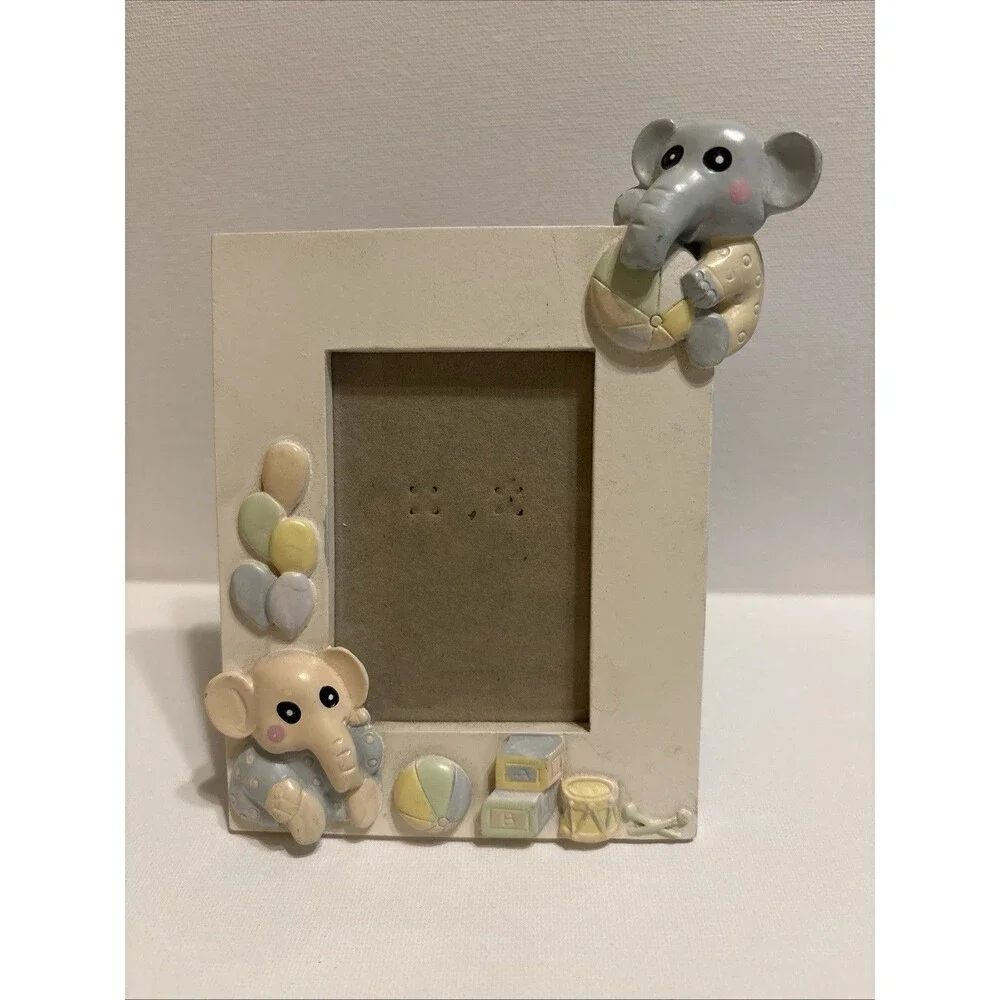 Baby Picture Frame 3D Elephant White Fits 2x3 Photo Baby Shower Infant Gift